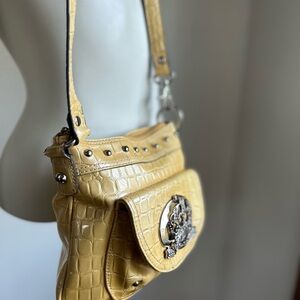 Kathy mustard glossy leather Yellow Croc-Embossed Shoulder/ crossbody Bag